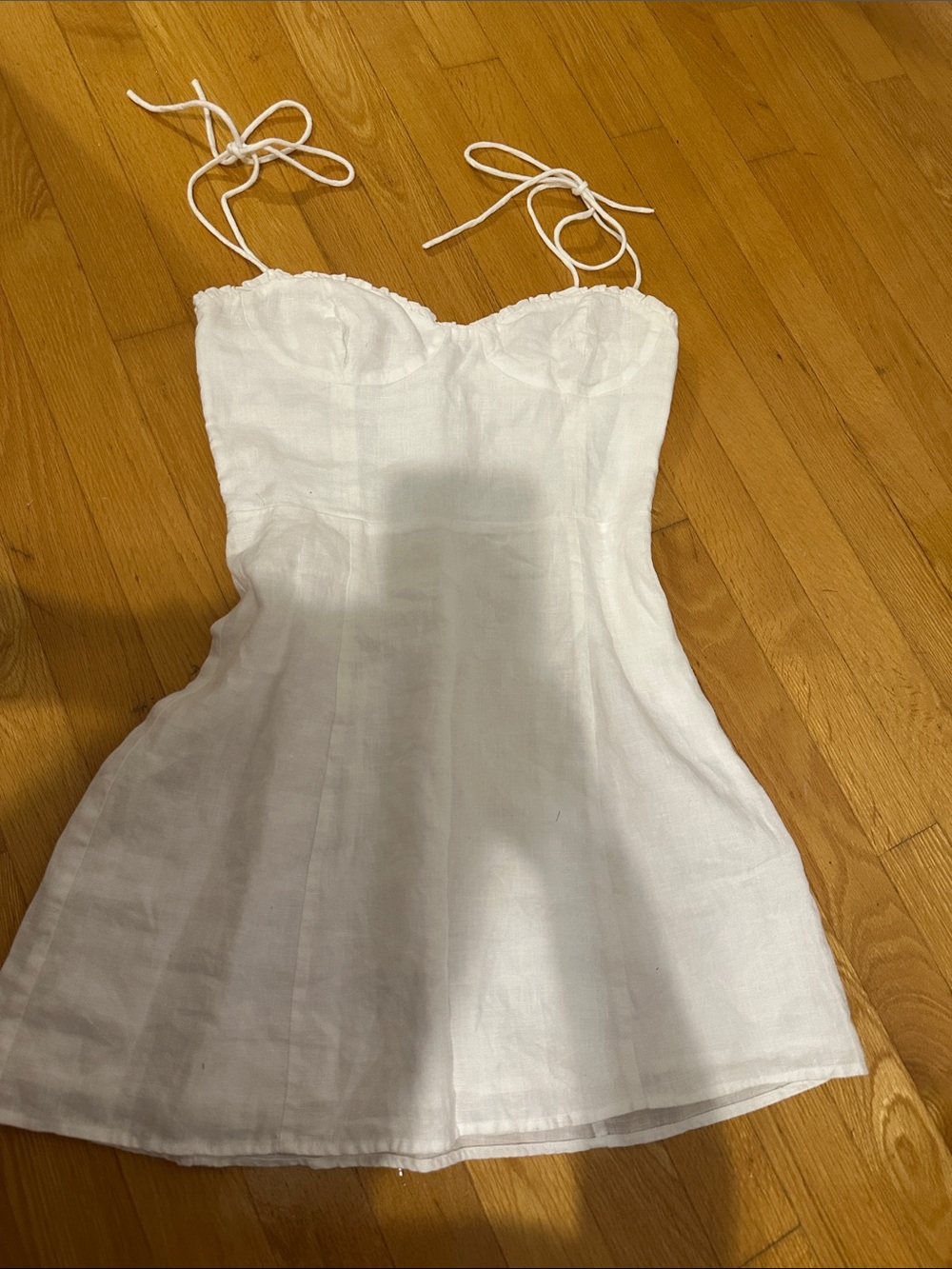Aritzia White Linen Tie-Strap Mini Dress